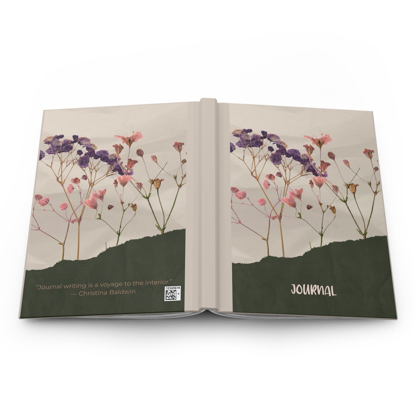 Dried Wildflower Hardcover Journal — 'Journal' Floral Notebook with Inspirational Quote