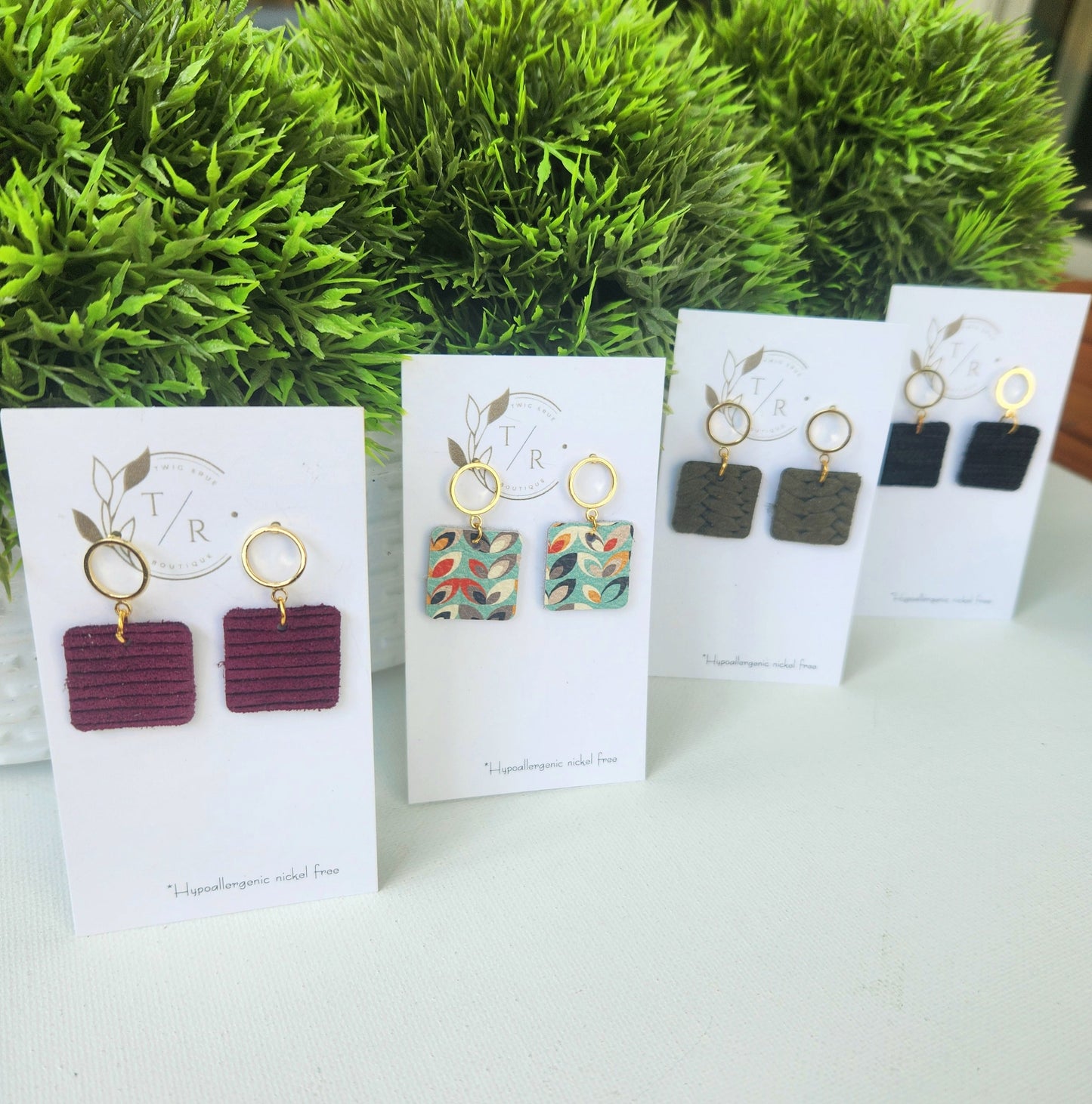 Adele- Genuine Leather and Gold Dangle Earrings