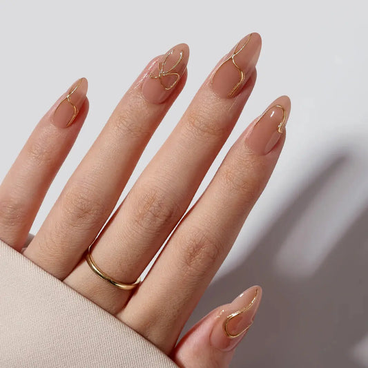 Radiant Gold Almond Nails - Press on Nails | Long Lasting & Reusable