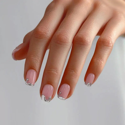 Chrome Edge Square Nails - Press On Nails | Long Lasting & Reusable