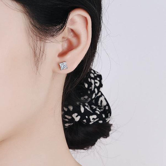 S925 Square Princess Cut CZ or Moissanite Stud Earrings, 0.6-2ct Sterling Silver Hypoallergenic Zirconia Gift for Her Him