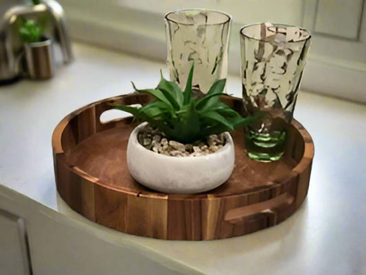 Round Acacia Wood Serving and Charcuterie Tray
