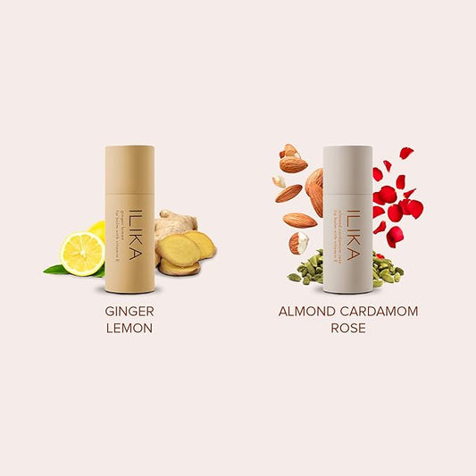 ILIKA 2 PK Organic Lip Balm-100% Plant-based, Ginger Lemon & Almond Cardamom Rose