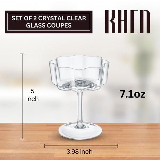 Flower Wave Coupe Cocktail Colored Glass | Set of 2 | Clear