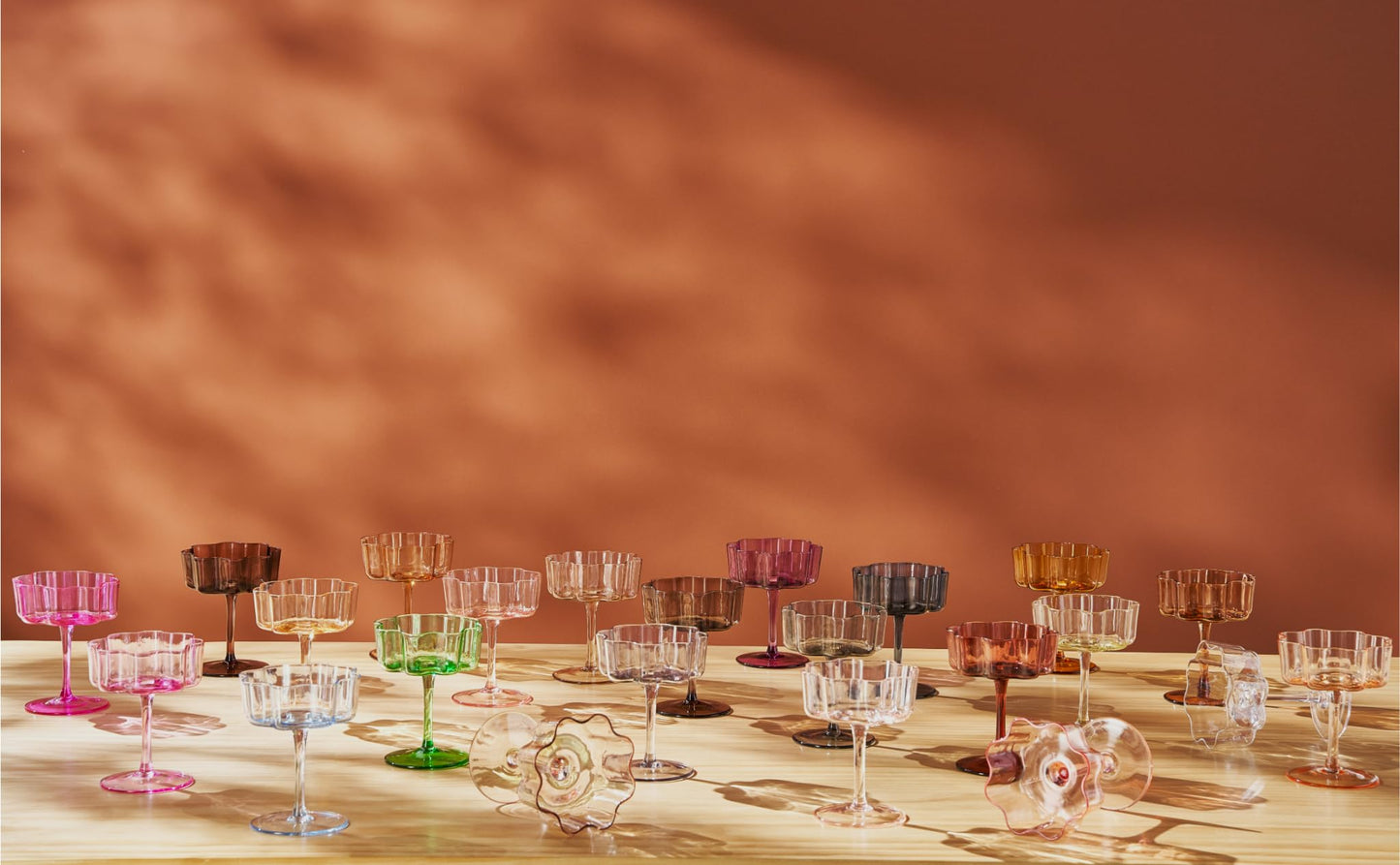 Flower Wave Coupe Cocktail Colored Glasses | Set of 6 | Venus Brown Colors