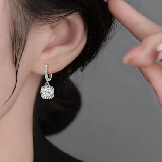 S925 Colorful Moissanite Halo Earrings with Pavé-Set Halo & Hoop, VVS1 Certified, 12 Vibrant Colors , Sterling Silver