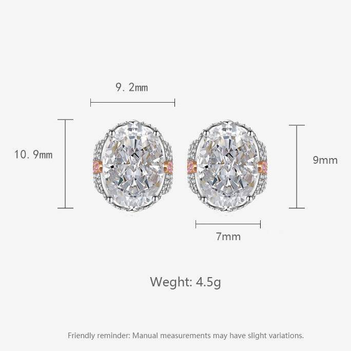 Multicolor Ice Flower Cut Oval CZ Stud Earrings, 7*9mm 8A Cubic Zirconia, S925 Silver Needle, Two-Tone Pave CZ Halo, Dainty Luxe