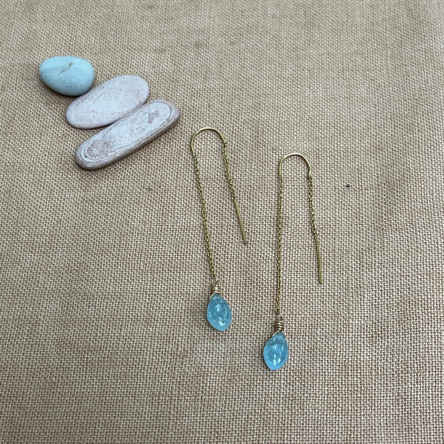 AQUAMARINE GEM THREADER EARRINGS