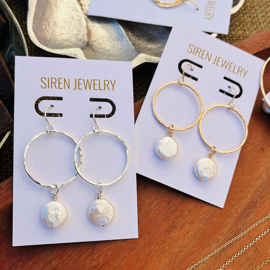LEEWARD COIN PEARL HOOP EARRINGS