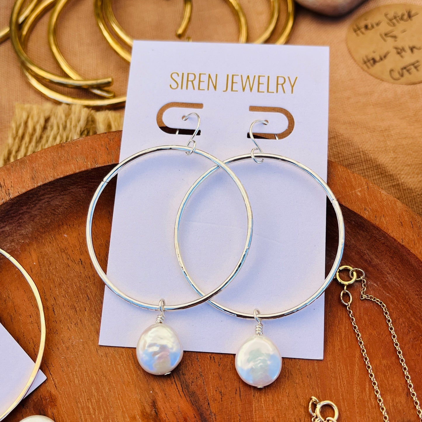 SILVER COIN PEARL HOOP EARRINGS