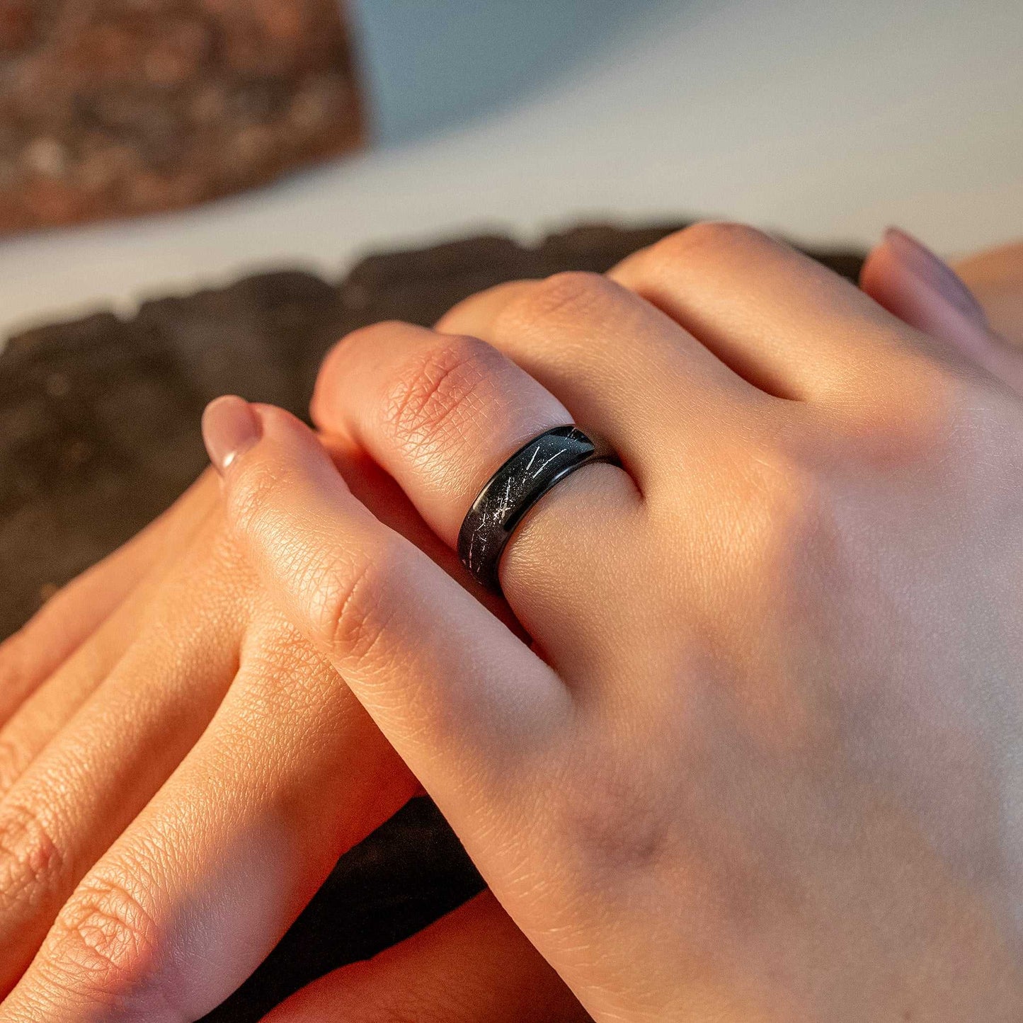 Black Galactic Meteorite Tungsten Carbide Ring - 6mm