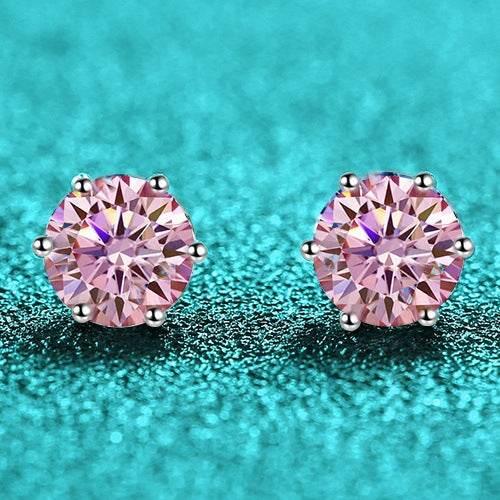 S925 Colorful Moissanite & CZ Classic 6-Prong Stud Earrings For Men Women Gift, 10 Color 0.5-2ct D-Grade VVS Certificated Moissanite Sterling Silver Studs
