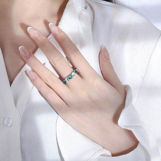 S925 Geometric Stackable Band CZ Ring, 5mm Cubic Zirconia, Sterling Silver Retro Statement Ring for Men and Women