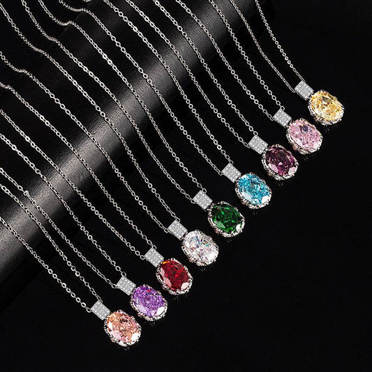Multicolor Ice Flower Cut Oval CZ Pendant Necklace, 10*14mm 8A Cubic Zirconia, Two-Tone Pave CZ Halo with Pavé Top Frame, Adjustable Chain, Dainty Luxe