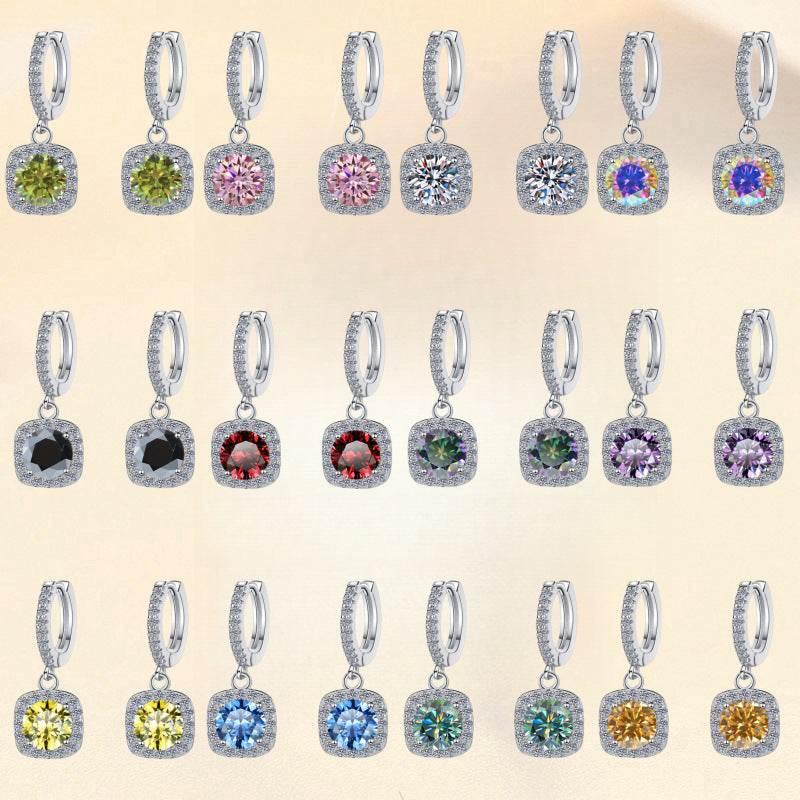 S925 Colorful Moissanite Halo Earrings with Pavé-Set Halo & Hoop, VVS1 Certified, 12 Vibrant Colors , Sterling Silver