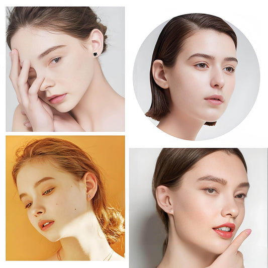 Stainless Steel Magnetic Stud Earrings for Men Women Unisex, 6/8mm 4-Prong Round CZ Inlaid Magnetic Earrings Non-Piercing Clip On Studs