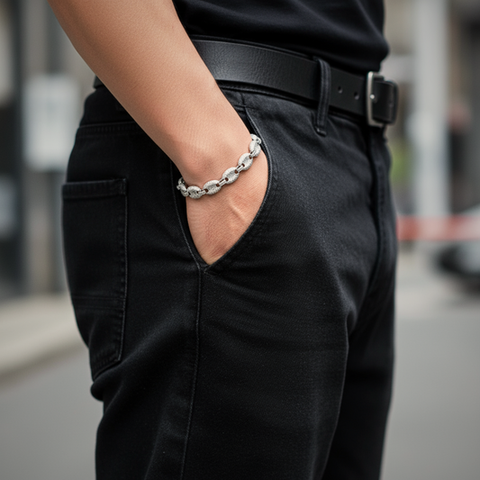 Moissanite Puffed Mariner Link Bracelet 925 Sterling Silver