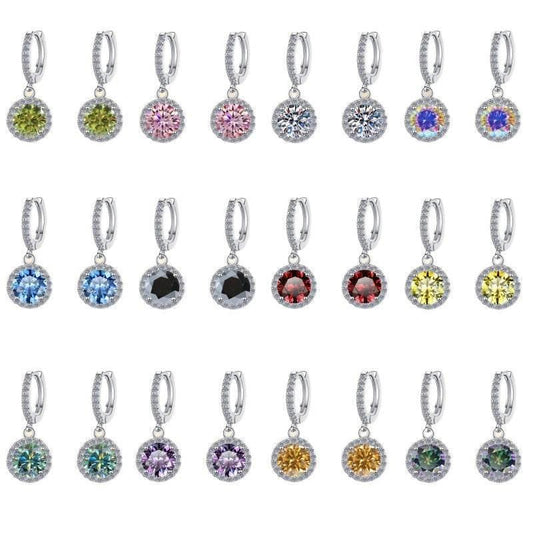 S925 Colorful Moissanite/CZ Round Halo Drop Earrings, 1ct D-Grade VVS Certificate, Hypoallergenic Sterling Silver Gift