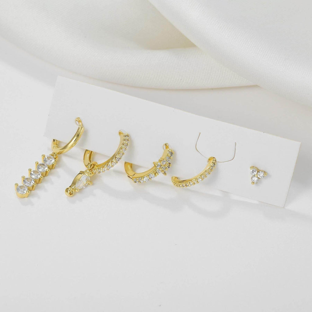 5 Pieces Simple Clover Single-Row Serrated Ear Cuff Earring Set, 18k Gold-Plated  Teardrop Zircon Earrings, S925 Needle, Stacked Lobe Designs with Dazzling Zirconia