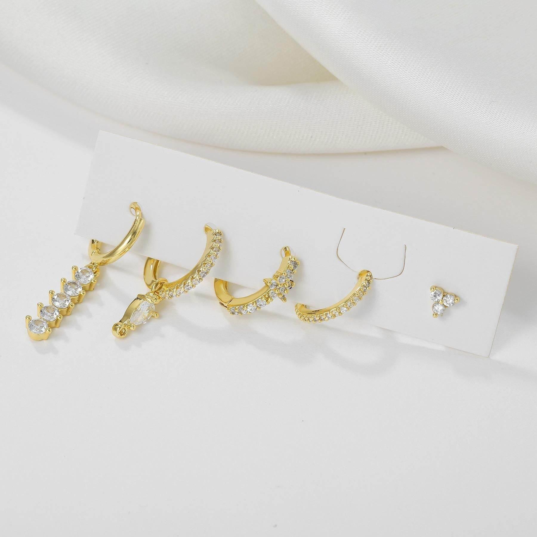 5 Pieces Simple Clover Single-Row Serrated Ear Cuff Earring Set, 18k Gold-Plated  Teardrop Zircon Earrings, S925 Needle, Stacked Lobe Designs with Dazzling Zirconia