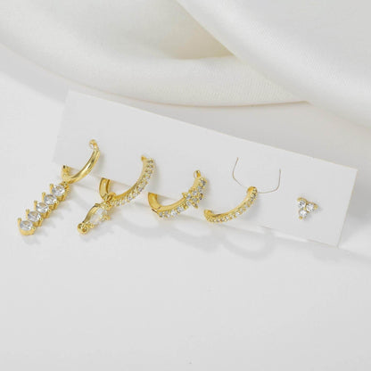 5 Pieces Simple Clover Single-Row Serrated Ear Cuff Earring Set, 18k Gold-Plated  Teardrop Zircon Earrings, S925 Needle, Stacked Lobe Designs with Dazzling Zirconia