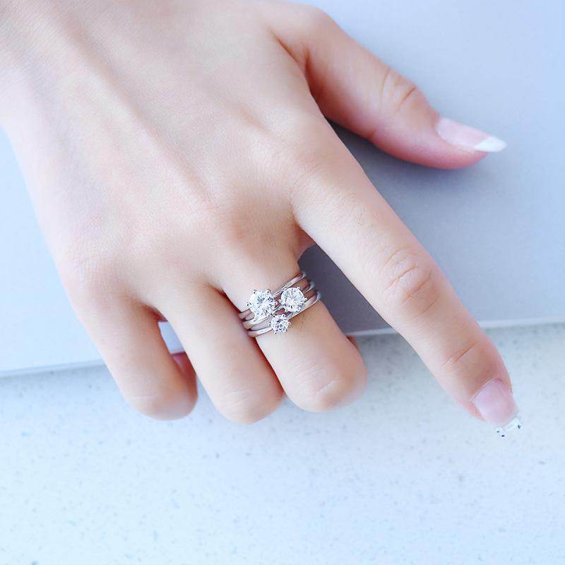 S925 Classic 6-Prong High Carbon CZ Engagement Ring, 0.5–3ct Round Cut Cubic Zirconia, Sterling Silver Daily Gift for Her Him