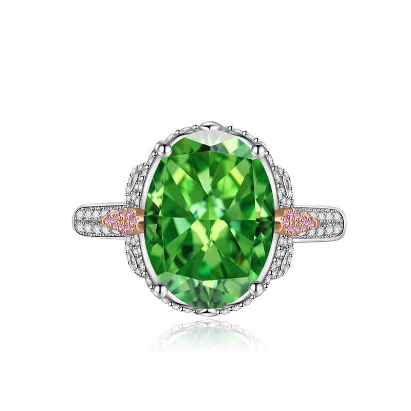 Multicolor Ice Flower Cut Oval CZ Adjustable Ring, Blue & Green 10*14mm 8A Cubic Zirconia, Two-Tone Pave CZ Band, Dainty Luxe