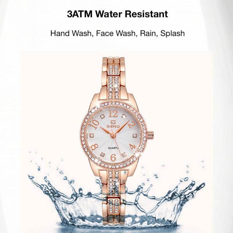 Seno Rhinestone Bracelet Watch, 30M Waterproof, Shimmering Rhinestone & Diamond Dial, Stylish Quartz Wristwatch for Women, Elegant Jewelry Clasp Timepiece
