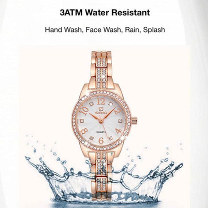 Seno Rhinestone Bracelet Watch, 30M Waterproof, Shimmering Rhinestone & Diamond Dial, Stylish Quartz Wristwatch for Women, Elegant Jewelry Clasp Timepiece