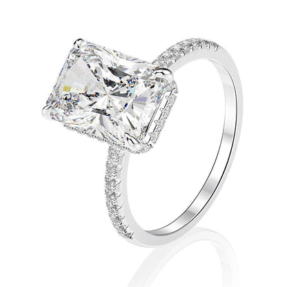 Stunning Radiant Cut CZ Ring, Cubic Zirconia with Pave Band, White Gold Plated Dainty Ring Jewelry for Part Men Women