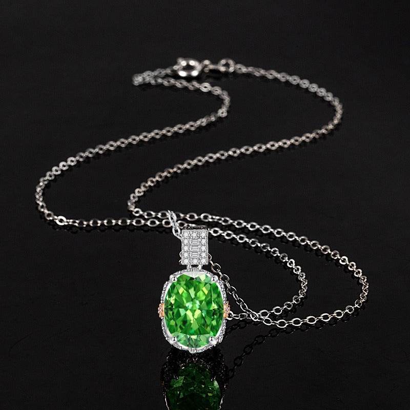 Multicolor Ice Flower Cut Oval CZ Pendant Necklace, Blue & Green 10*14mm 8A Cubic Zirconia, Two-Tone Pave CZ Halo with Pavé Top Frame, Adjustable Chain, Dainty Luxe