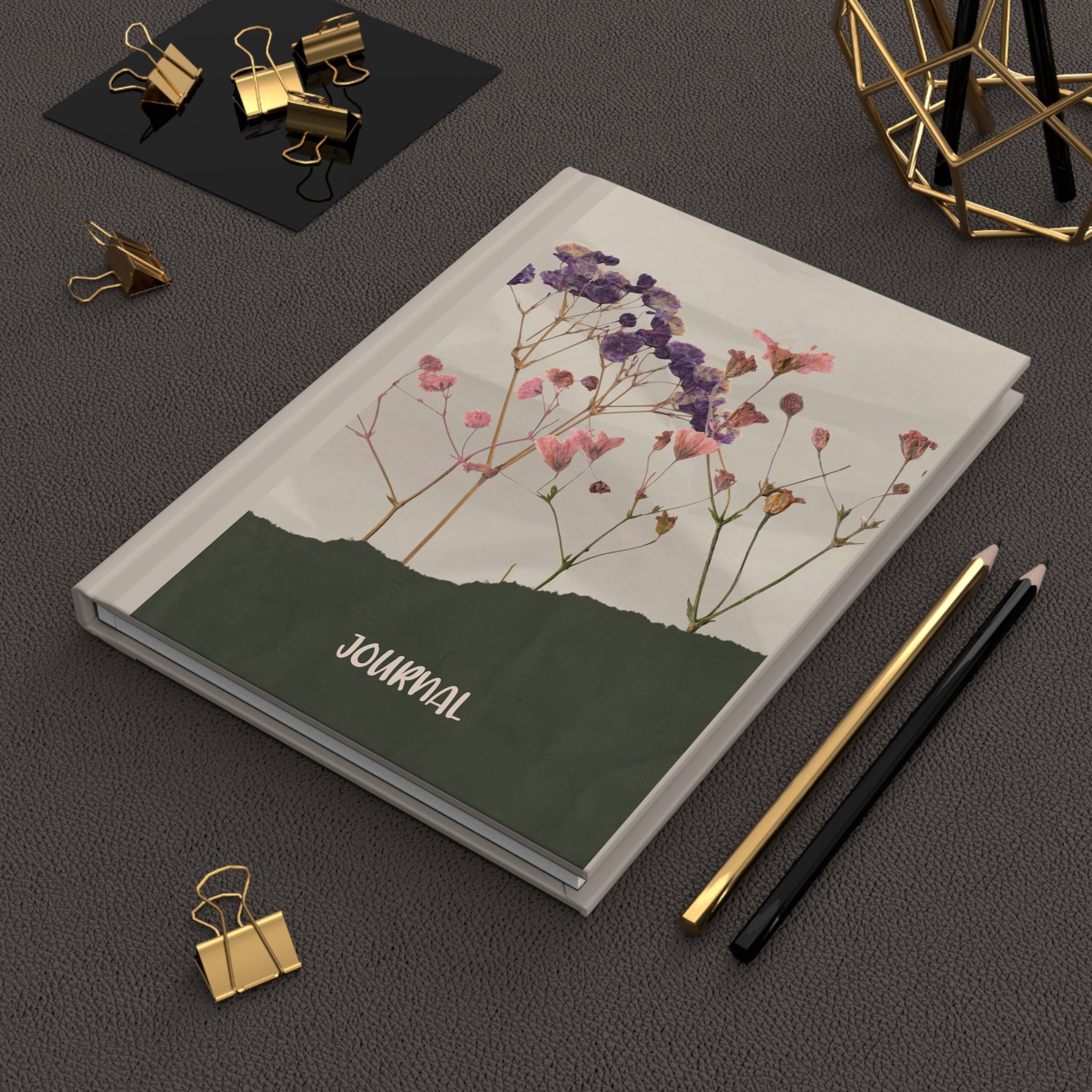 Dried Wildflower Hardcover Journal — 'Journal' Floral Notebook with Inspirational Quote