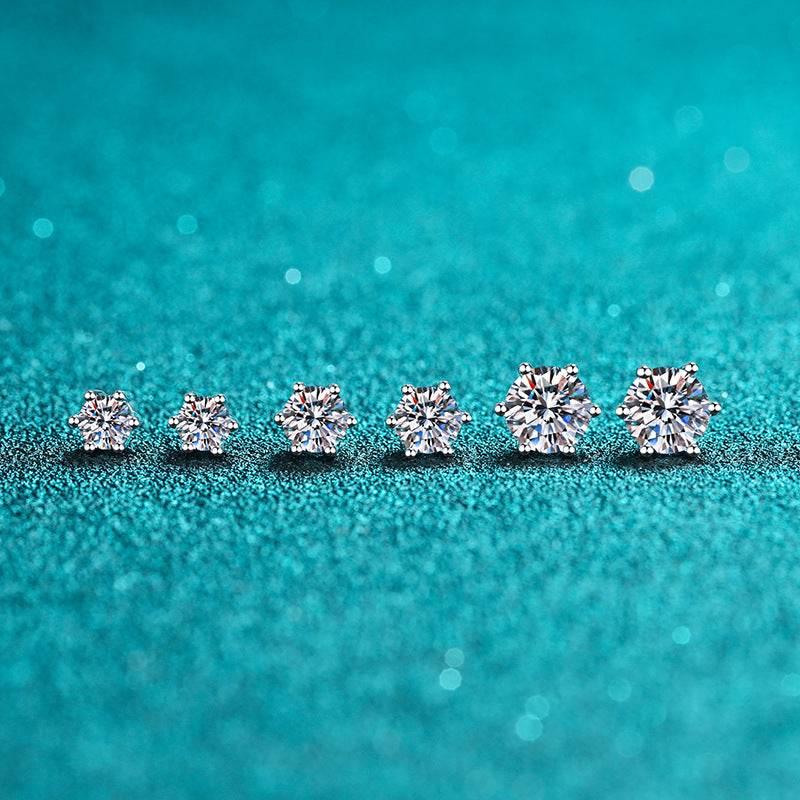 S925 Moissanite Classic 6-Prong Stud Earrings For Men Women Gift, 0.2-2ct D-Grade VVS Certificated Moissanite Sterling Silver Studs