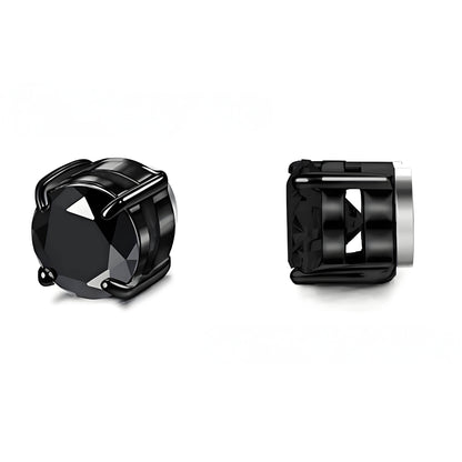 Stainless Steel Magnetic Stud Earrings for Men Women Unisex, 6/8mm 4-Prong Round CZ Inlaid Magnetic Earrings Non-Piercing Clip On Studs