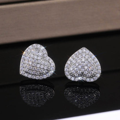 Dainty Iced Out CZ Heart Stud Earrings, Micro-Pavé Love Studs for Women Gifts