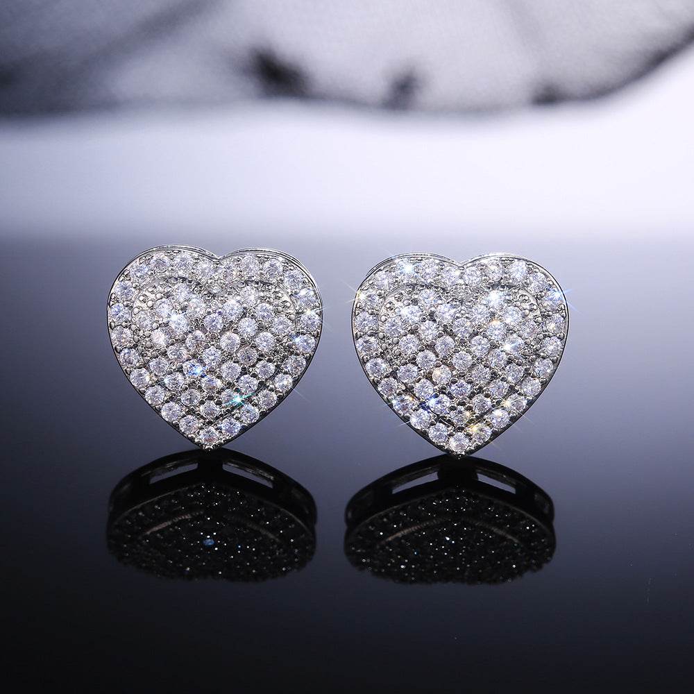 Dainty Iced Out CZ Heart Stud Earrings, Micro-Pavé Love Studs for Women Gifts