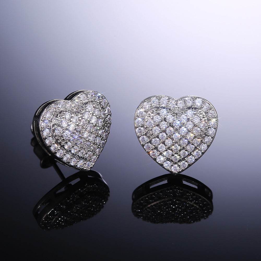 Dainty Iced Out CZ Heart Stud Earrings, Micro-Pavé Love Studs for Women Gifts