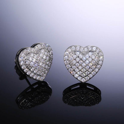 Dainty Iced Out CZ Heart Stud Earrings, Micro-Pavé Love Studs for Women Gifts