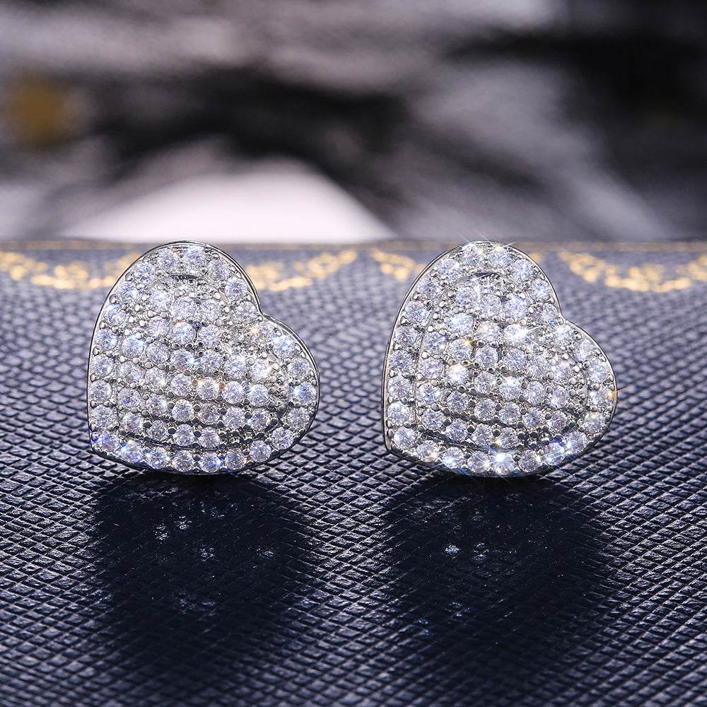 Dainty Iced Out CZ Heart Stud Earrings, Micro-Pavé Love Studs for Women Gifts