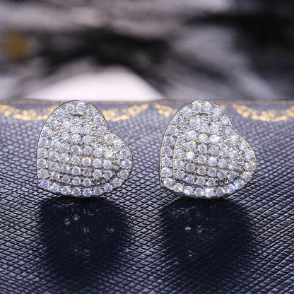 Dainty Iced Out CZ Heart Stud Earrings, Micro-Pavé Love Studs for Women Gifts