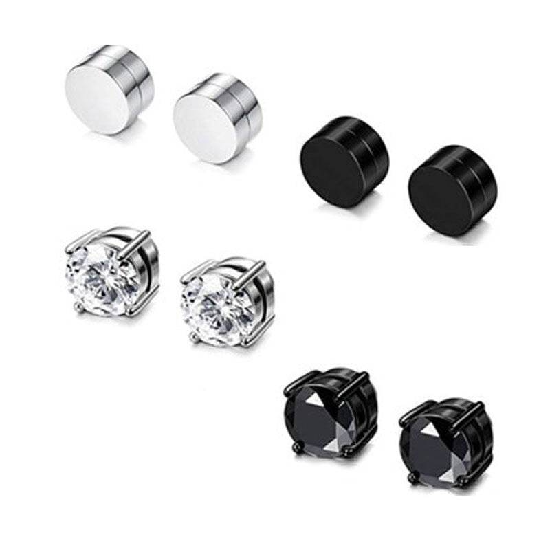 Stainless Steel Magnetic Stud Earrings for Men Women Unisex, 6/8mm 4-Prong Round CZ Inlaid Magnetic Earrings Non-Piercing Clip On Studs