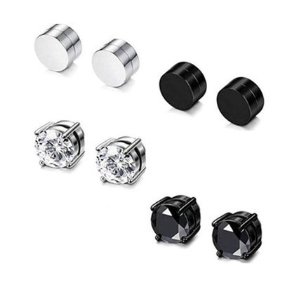 Stainless Steel Magnetic Stud Earrings for Men Women Unisex, 6/8mm 4-Prong Round CZ Inlaid Magnetic Earrings Non-Piercing Clip On Studs