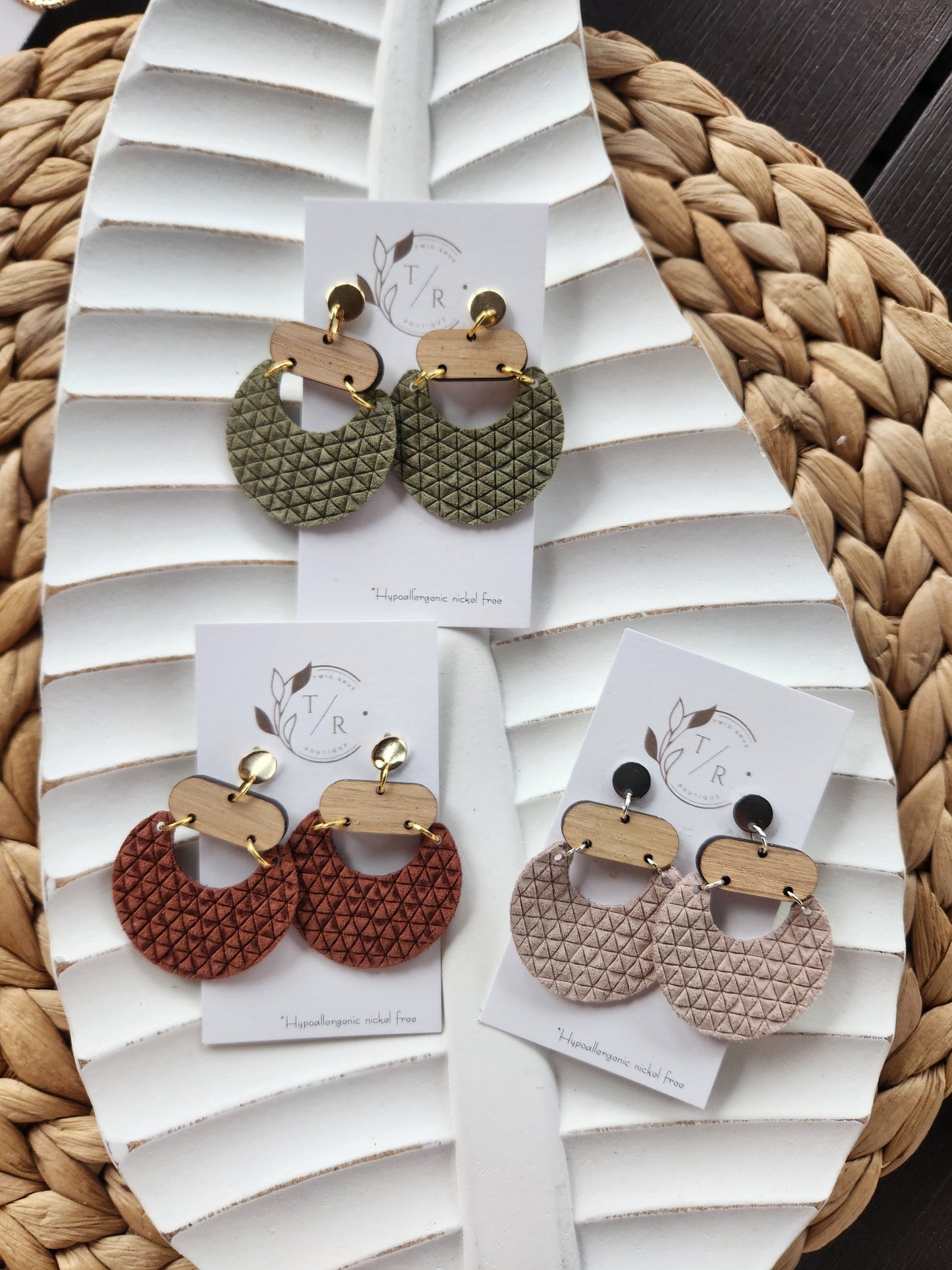 Billie|statement leather and wood dangle