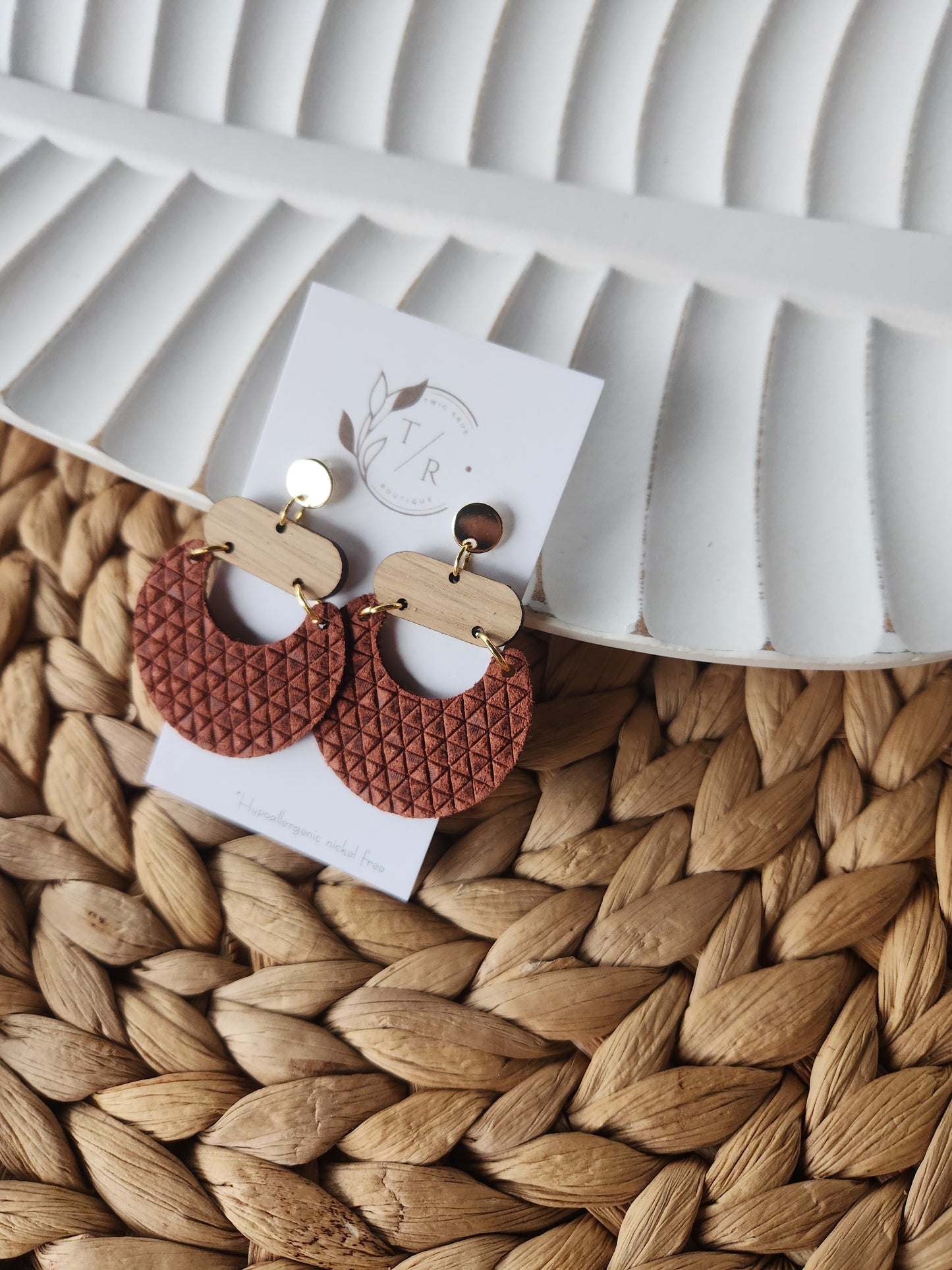 Billie|statement leather and wood dangle