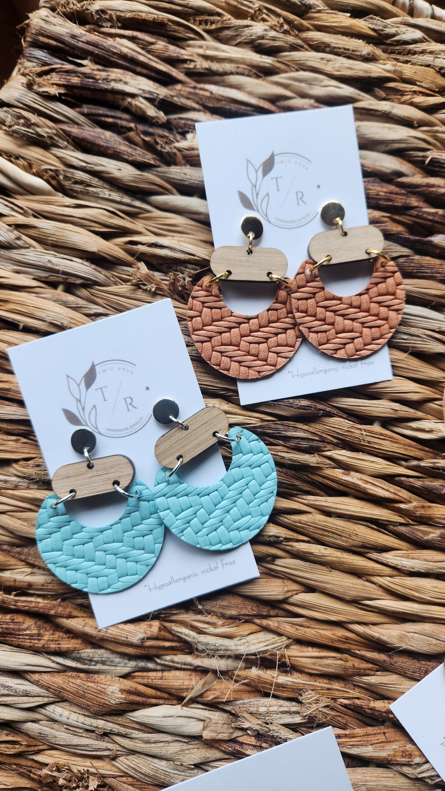 Billie|statement leather and wood dangle