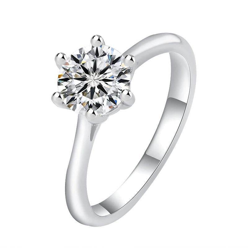 S925 Classic 6-Prong High Carbon CZ Engagement Ring, 0.5–3ct Round Cut Cubic Zirconia, Sterling Silver Daily Gift for Her Him