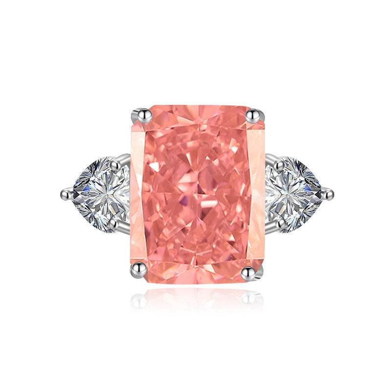 Multicolor Ice Flower Cut CZ Adjustable Ring, 10*14mm 5A Main Cubic Zirconia, Two Heart Side CZ, Dainty Luxe