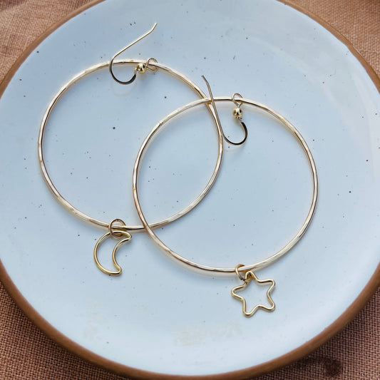 STAR & LUNA MOON HOOP EARRINGS