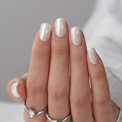 Classic Pearl White Short Square Nails - Press On Nails | Long Lasting & Reusable