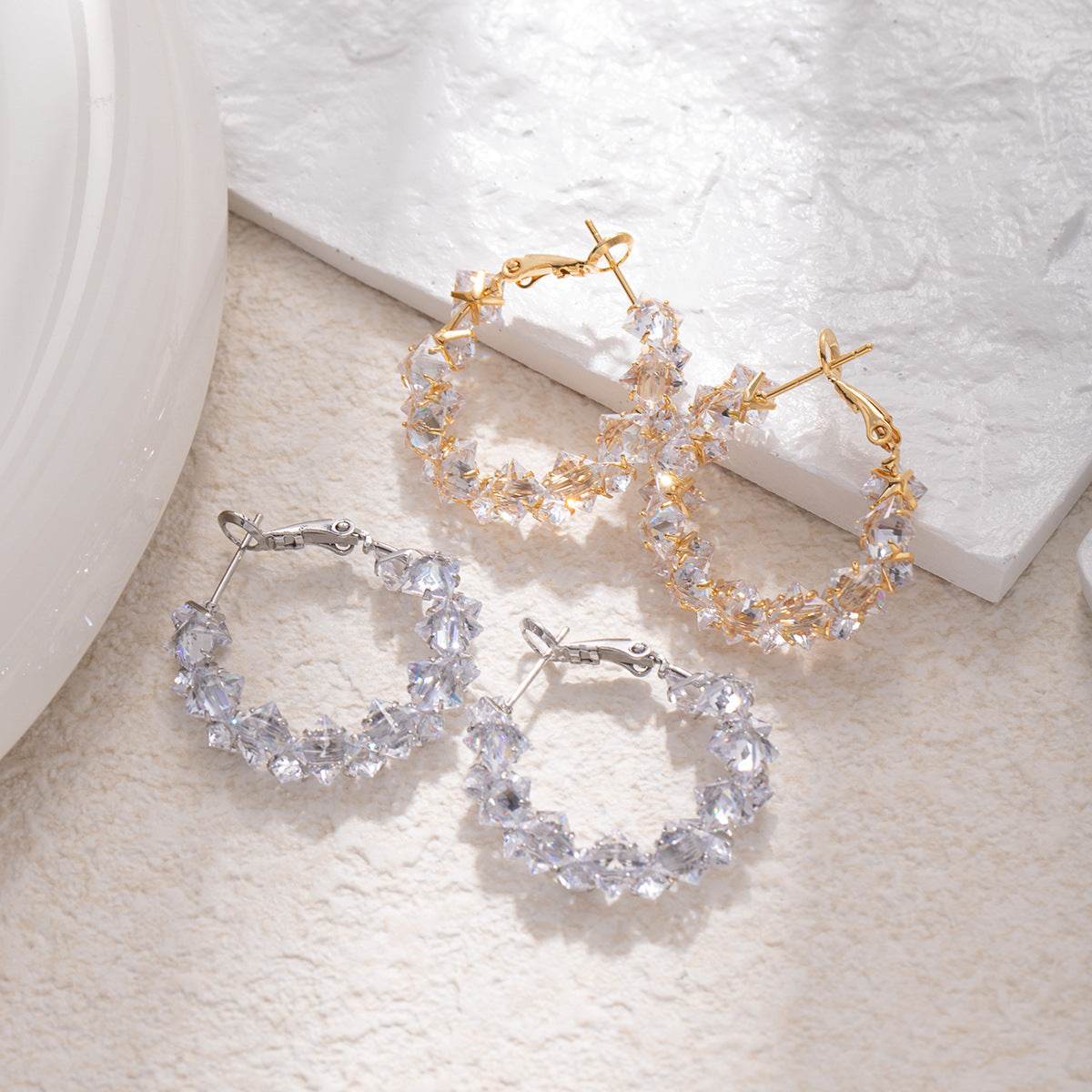 Dazzling Irregular Crystal Circle Hoop Earrings with S925 Sterling Silver Post, New Trend Elegant Geometry Earrings for Women Gifts